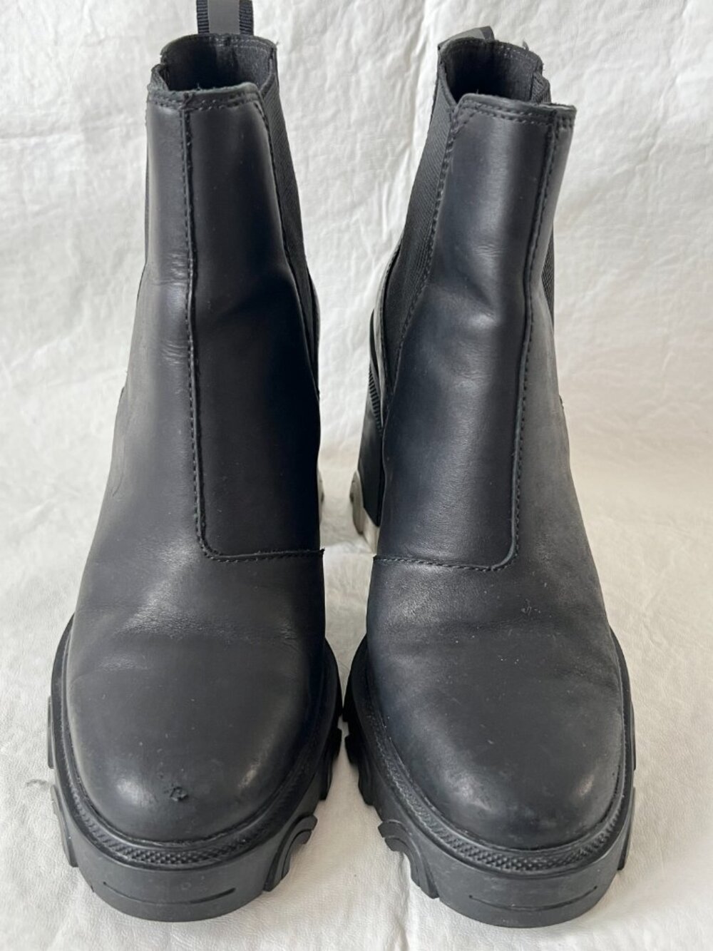 Sorel chelsea boots black leather waterproof block high heel size 7 platform - Picture 2 of 14